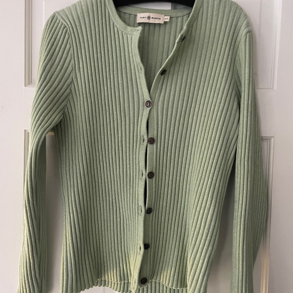 Ribbed Green Sweater Tory Burch XL Sparkle Cardigan - Picture 1 of 10